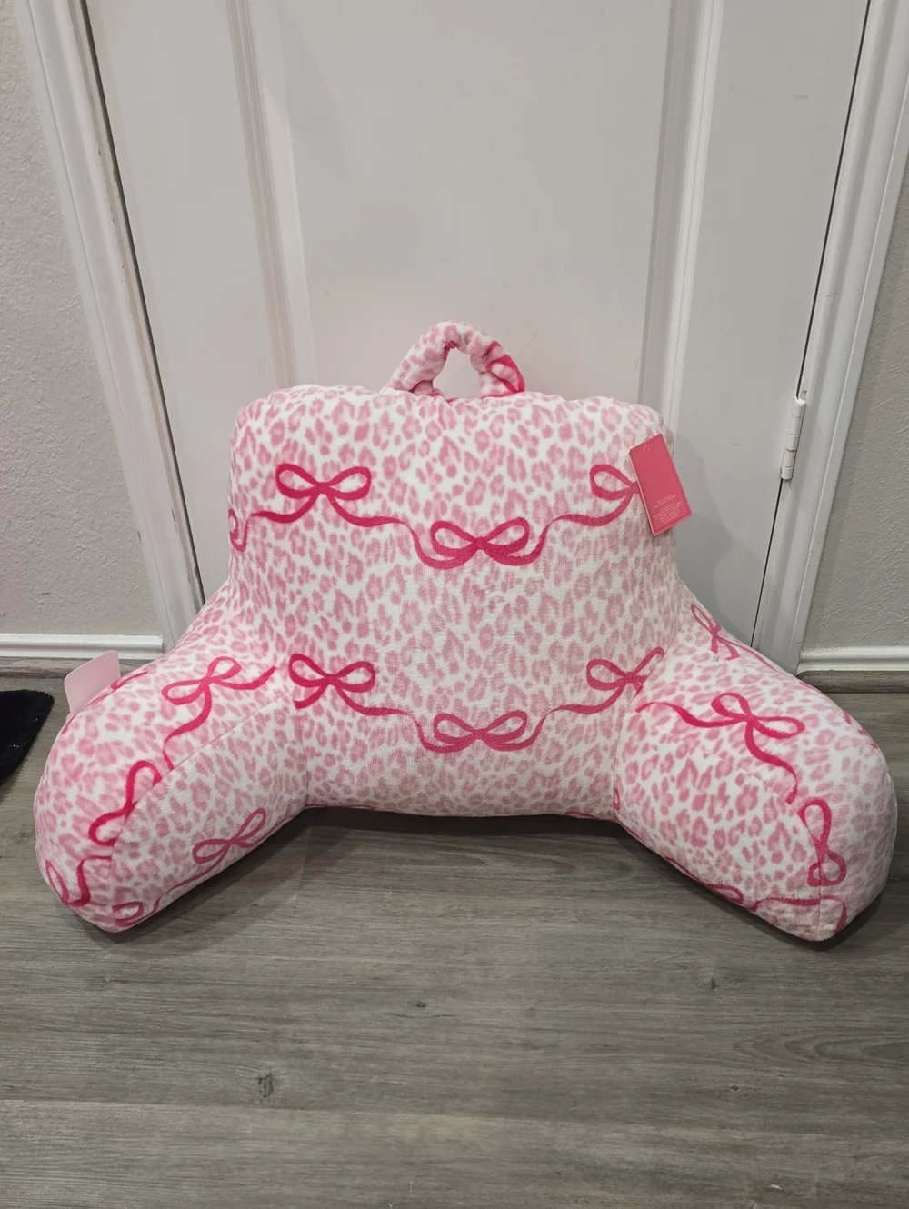 Juicy Couture Home Leopord Print & Bows Plush Bed Rest Pillow w/Cell Holder